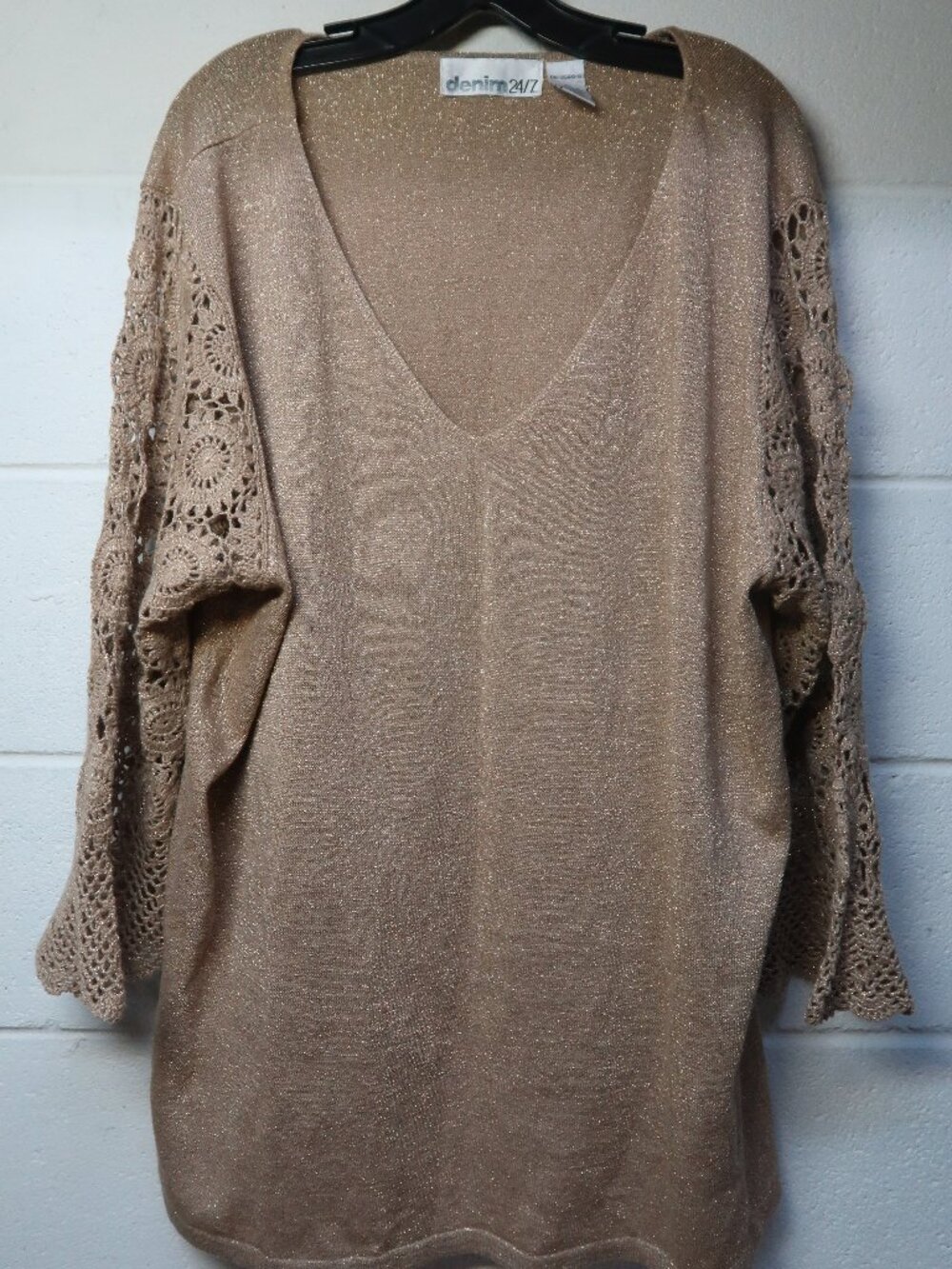 Women's Denim 24/7 Gold Tunic with Crocheted Sleeves Size 3X
